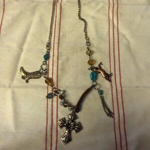 Silver Charm Necklace with Cross and Boot